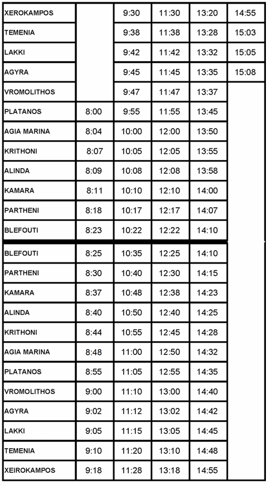 Leros Bus Timetable September 2025