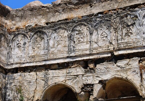 Engraved decorations tower house leros